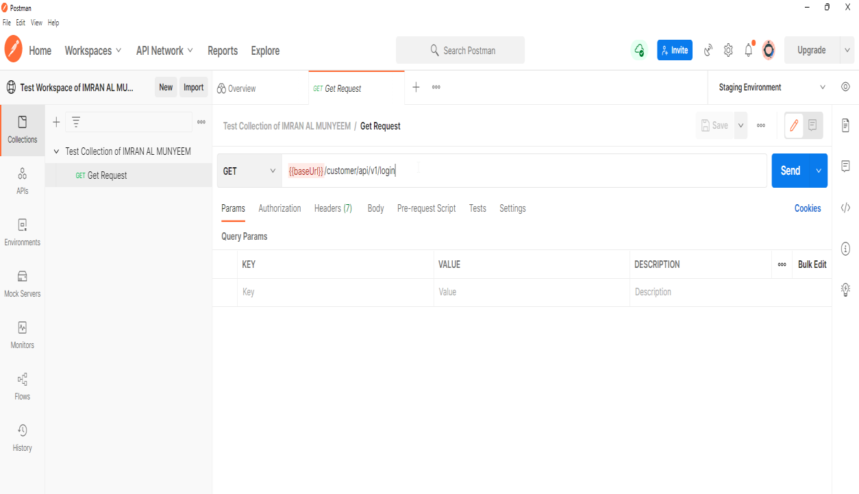 A GET request ready to send, using an environment variable for the base URL.