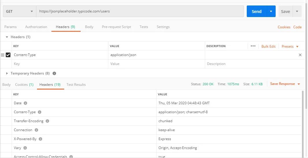 The response Headers tab.