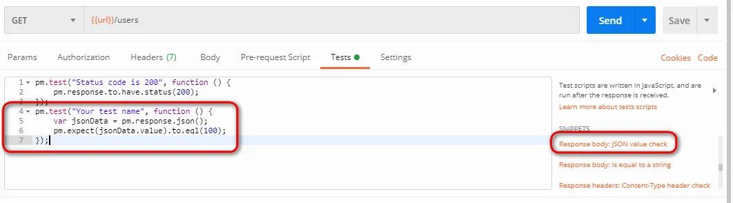 Adding the JSON value check snippet.