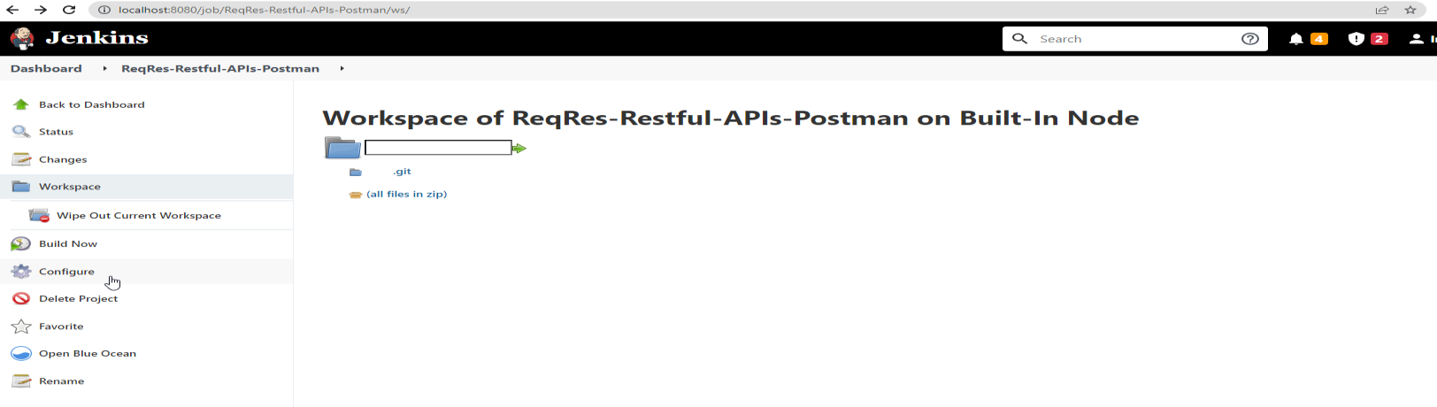 The project view with Configure in the sidebar.